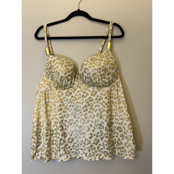 Swim By Cacique Womens Tankini Swimsuit Top 42C Leopard Gold - Picture 1 of 5